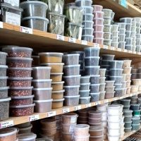 Tall shelving filled with packaged bulk foods at Amish Ridge Bulk Foods & Variety Store in Somerset, Perry County, Ohio