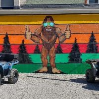 Bigfoot Adventures painted mural of Bigfoot in New Straitsville, Perry County, Ohio.