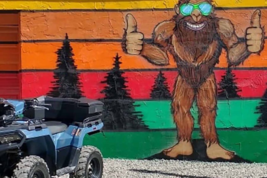 Bigfoot Adventures painted mural of Bigfoot in New Straitsville, Perry County, Ohio.