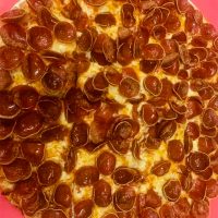 Large pepperoni pizza at Champ's Pizza in Thornville, Perry County, Ohio.