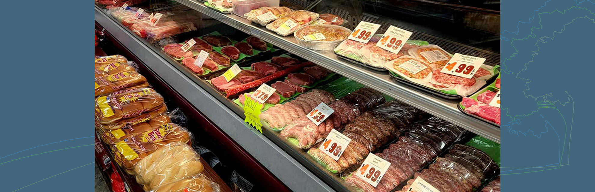 The meat counter at Clark's Grocery in Junction City, Perry County, Ohio.