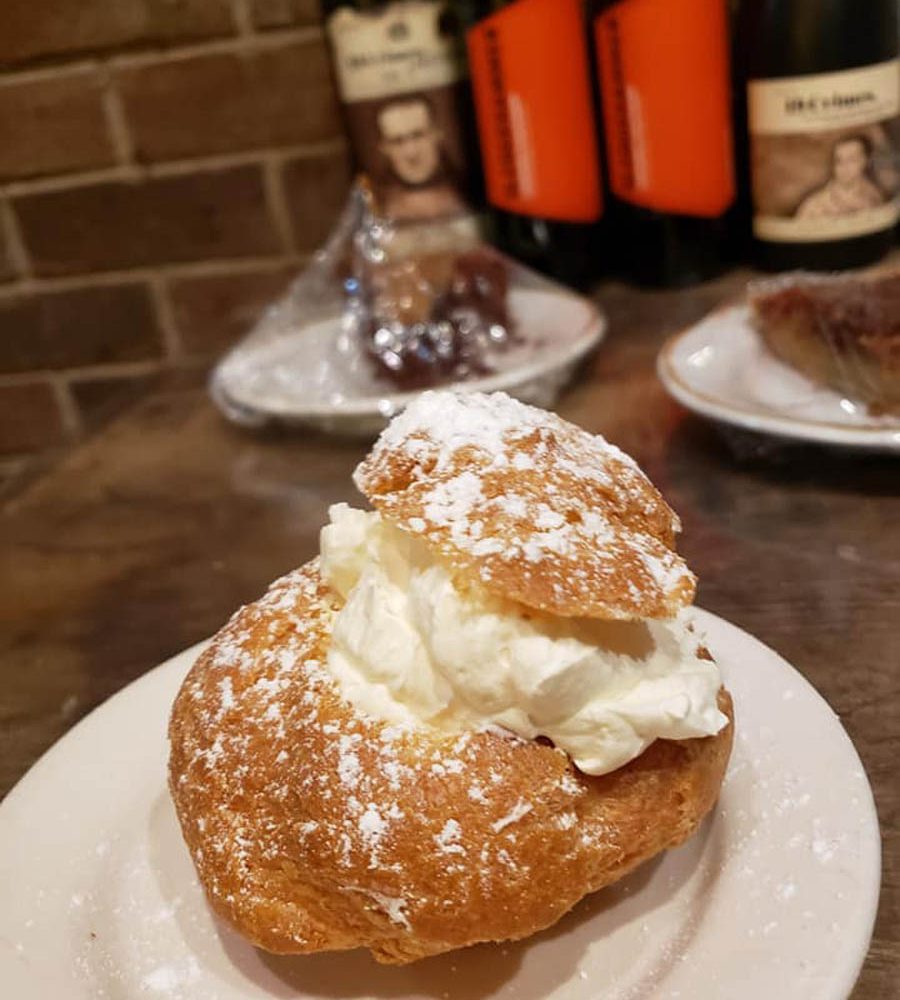 Cream puff on plate at The Clay Haus restaurant in Somerset, Perry County, Ohio