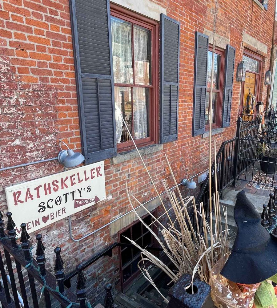 Exterior entrance to the basement Rathskeller at The Clay Haus in Somerset, Perry County, Ohio