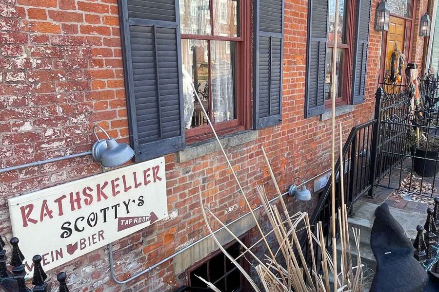 Exterior entrance to the basement Rathskeller at The Clay Haus in Somerset, Perry County, Ohio