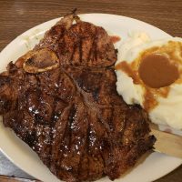 Juicy cooked steak with mashed potatoes at The Clay Haus restaurant in Somerset, Perry County, Ohio