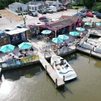 Aerial view of The Copper Penny and docks in Thornville at Buckeye Lake, Perry County, Ohio.