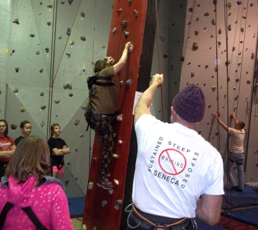 Climbers on the climbing wall at the Crooksville Recreation Center in Perry County, Ohio.