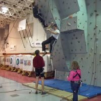 Climbers on the climbing wall at the Crooksville Recreation Center in Perry County, Ohio.