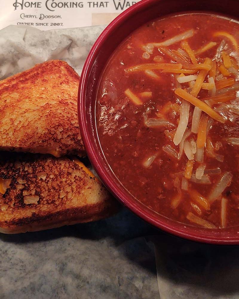 Chili and grilled cheese sandwich from Dodson's on Broadway in New Lexington, Perry County, Ohio