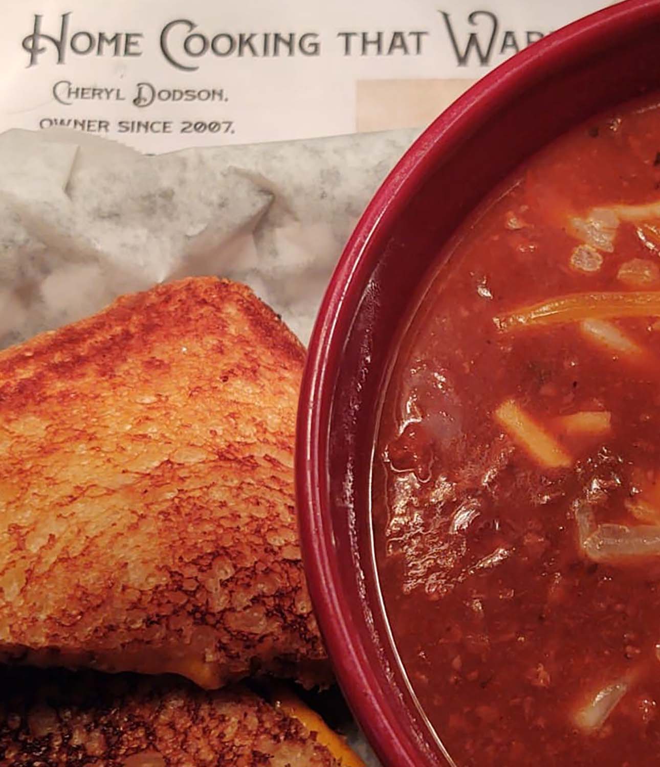 Close-up of bowl of chili at Dodson's on Broadway in New Lexington, Perry County, Ohio