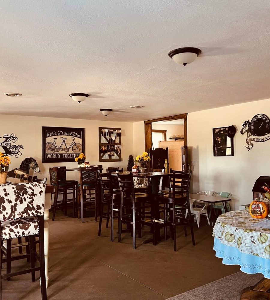 Dining area inside the Enchanted Carriage House lodging in Thornville, Perry County.