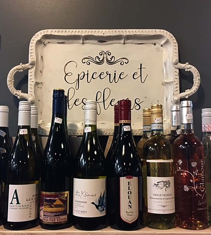 Selection of wines for retail sale at Epicerie et Les Fleur in Somerset, Perry County, Ohio