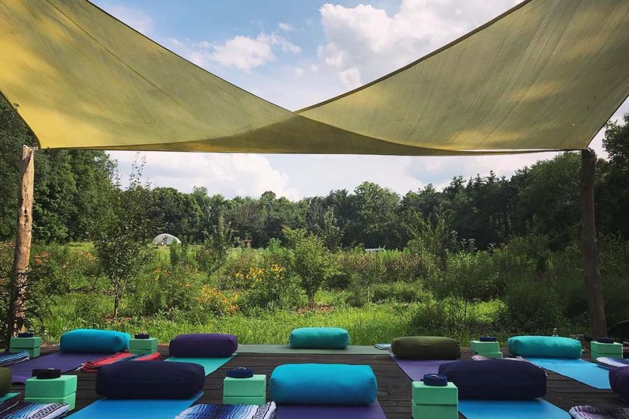 Farm yoga space at Fern Hollow Farm in Perry County, Ohio.