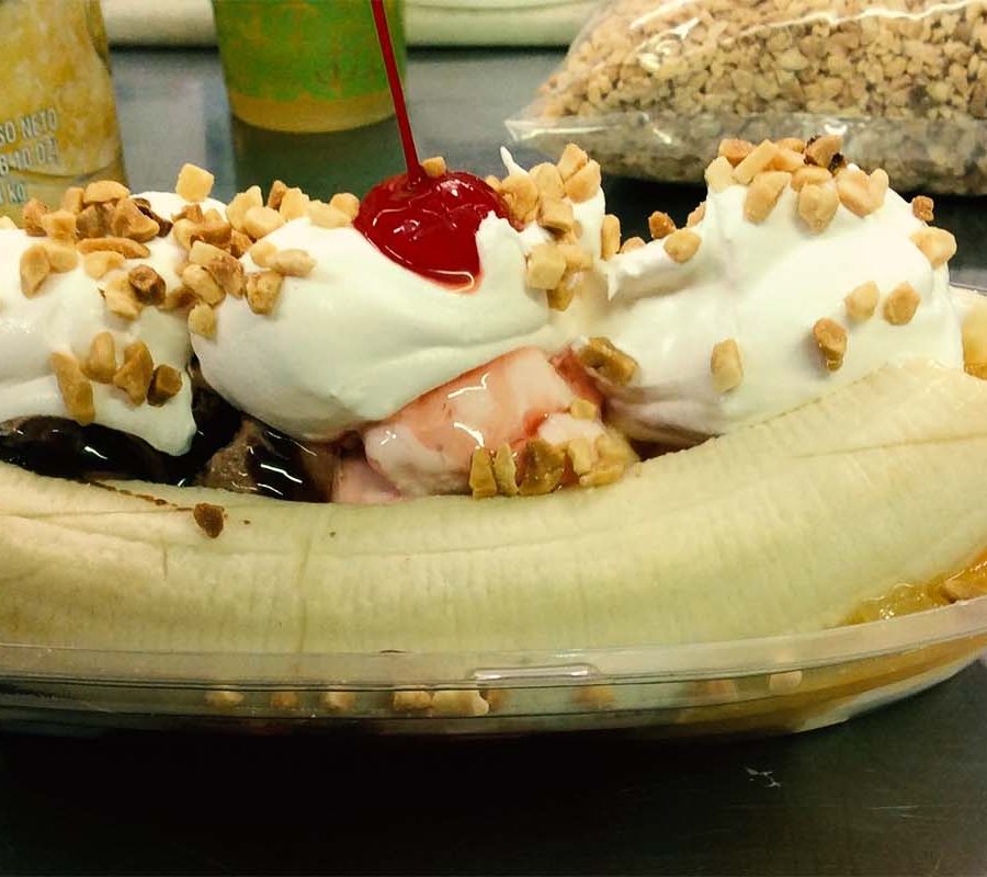 Banana Split at Fiore's Restaurant & Bowling in New Lexington, Perry County, Ohio.