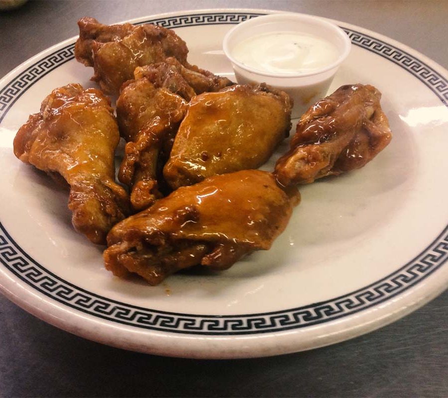 Chicken Wings with blue cheese dressing at Fiore's Restaurant & Bowling in New Lexington, Perry County, Ohio.