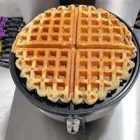 Waffle in waffle iron at Generally Fit, a smoothie, tea and coffee shop in Somerset, Perry County, Ohio.