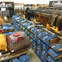 Carhartt clothing displays inside Lake's End Special T's in Thornville, Perry County, Ohio.