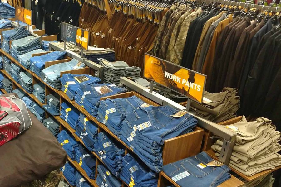 Carhartt clothing displays inside Lake's End Special T's in Thornville, Perry County, Ohio.