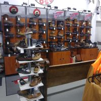 Hiking and work boot display inside Lake's End Special T's in Thornville, Perry County, Ohio.