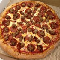 Meat lovers pizza from Little Italy Pizza in New Straitsville, Perry County, Ohio.