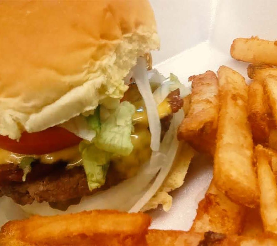 Hamburger and fries platter at Peach's Place in Crooksville, Perry County, Ohio