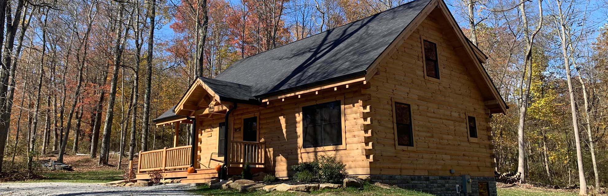 Exterior of cabin at Peek-A-Boo Cabins, Hocking Hills, Perry County.