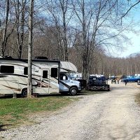 Campers parked at entry to Perry Backwoods Campground in New Lexington, Perry County, Ohio