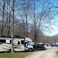 Campers parked at entry to Perry Backwoods Campground in New Lexington, Perry County, Ohio