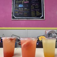 Three lemonade beverages on the counter at Perrydise Frozen Yogurt in Somerset, Perry County, Ohio