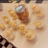 Several cups of frozen yogurt on counter at Perrydise Frozen Yogurt in Somerset, Perry County, Ohio