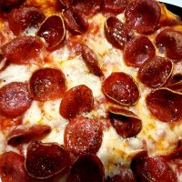 Close-up of pepperoni pizza at The Pizza Place in New Lexington, Perry County, Ohio.