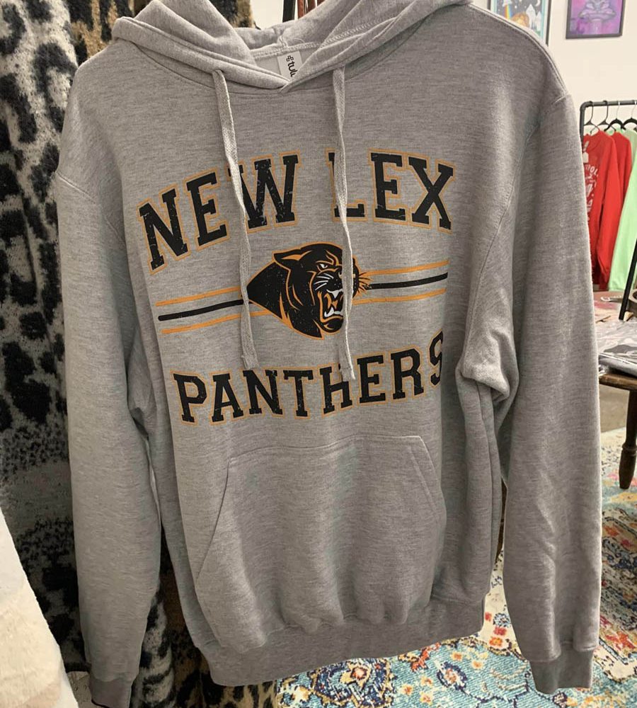 New Lexington Panthers sweatshirt on display at The Purple Petunia in New Lexington, Perry County, Ohio.