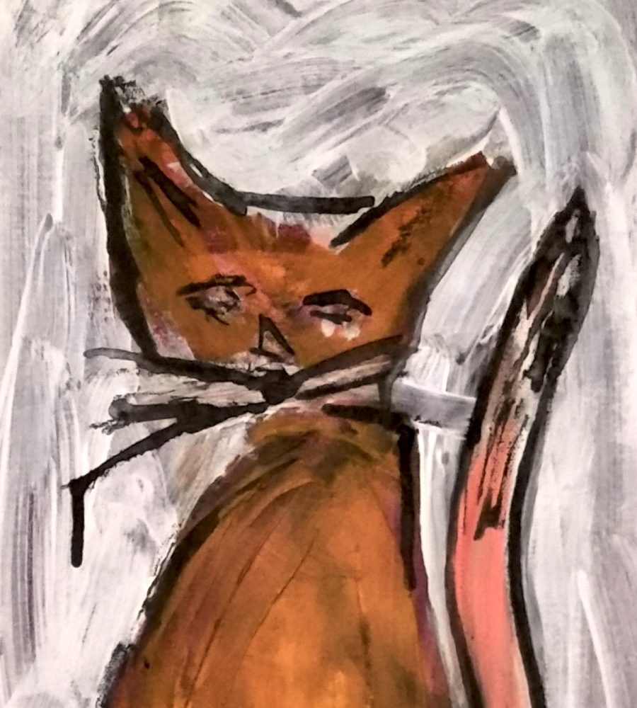 'Cat with Crescent Moon Face' by Rendville Art Works artist Susie Mohler.