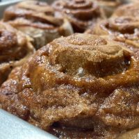 Tray of fresh cinnamon rolls from Shannon's Pit Stop in Thornville, Perry County, Ohio