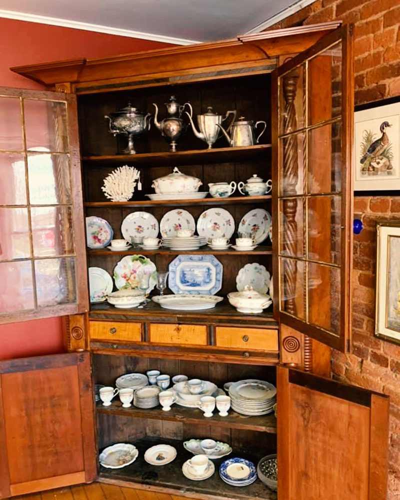 Antique china on display at Somerset Art & Antiques in Somerset, Perry County, Ohio.