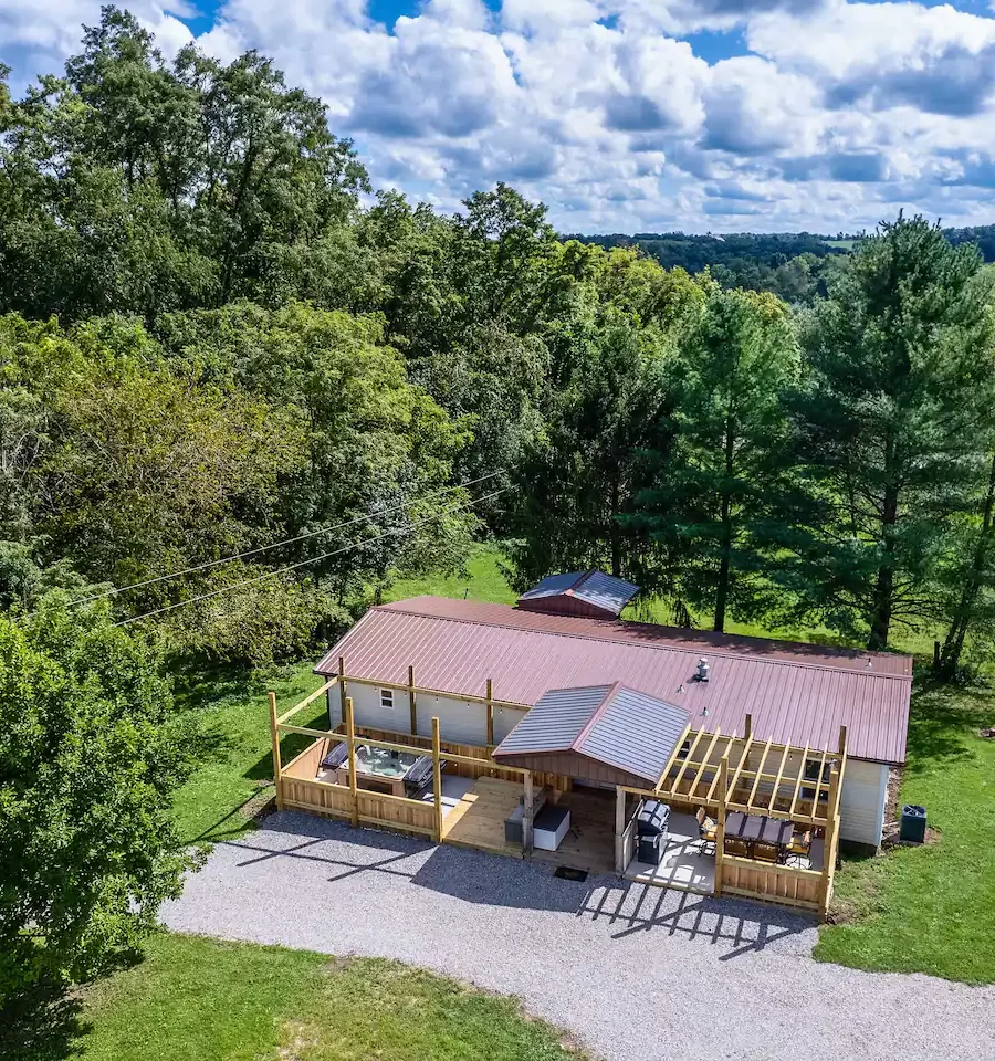 Aerial view of Take 5 lodging home in Somerset, Perry County, Ohio