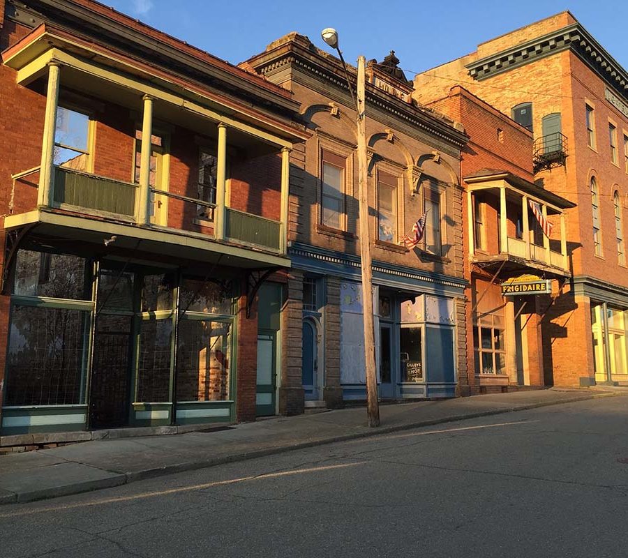 Streetscape of Main Street, location of the Tecumseh Theater in Shawnee, Perry County, Ohio.