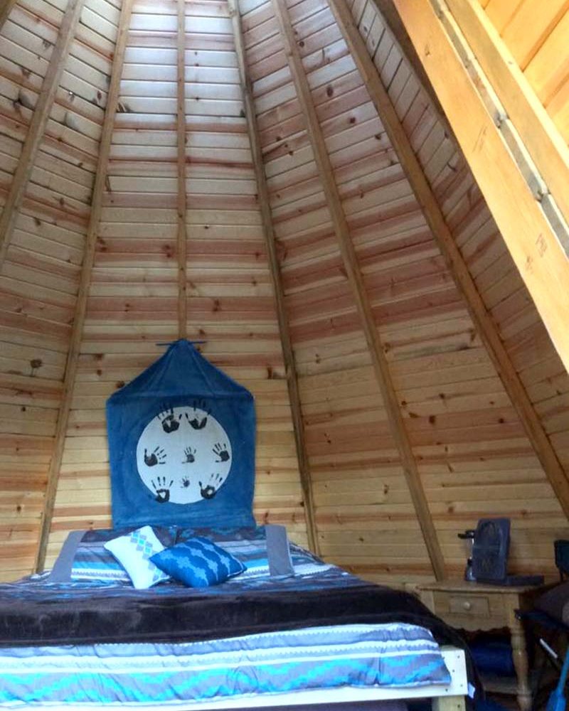 View inside a tipi at The Tipis at Timber Ridge in New Straitsville, Perry County, Ohio