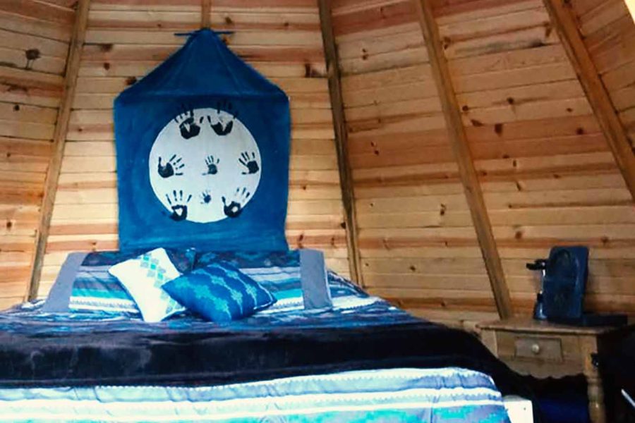 View inside a tipi at The Tipis at Timber Ridge in New Straitsville, Perry County, Ohio