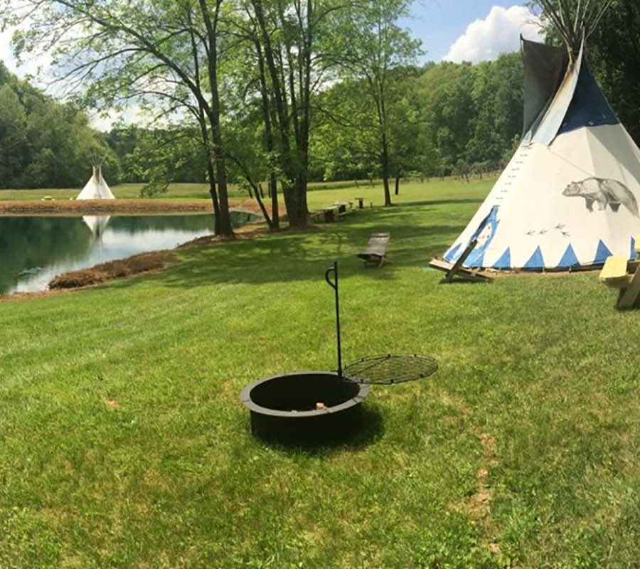 Tipis on a sunny day at The Tipis at Timber Ridge in New Straitsville, Perry County, Ohio