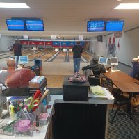 People bowling at Village Lanes in Thornville, Perry County, Ohio.