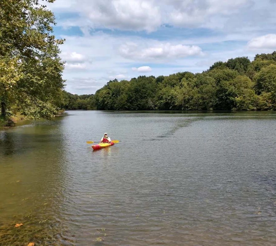 Person canoeing on New Lexington Reservoir in Perry County, Ohio