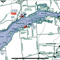 Illustrated map showing location of Buckeye Lake Retreat lodging in Thornville, Perry County, Ohio