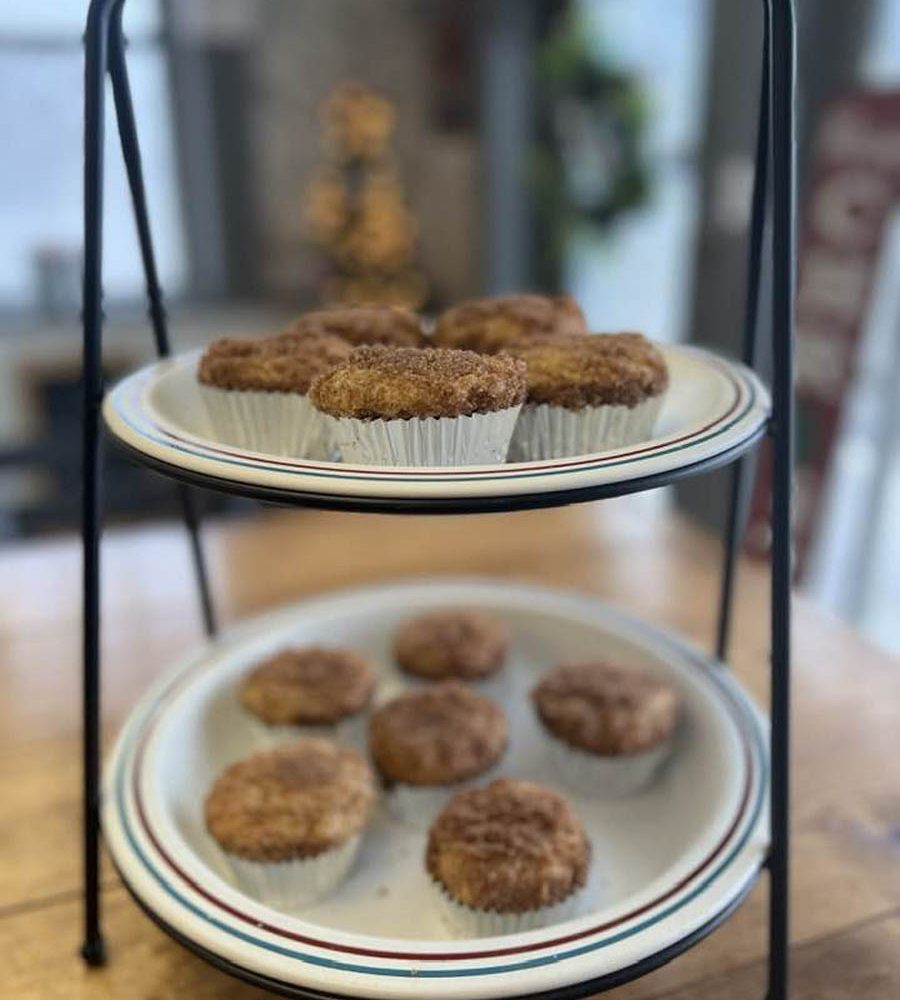 Muffin display on the counter at The Corner News in downtown New Lexington, Perry County, Ohio