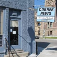 Exterior of the corner entrance to The Corner News in downtown New Lexington, Perry County, Ohio