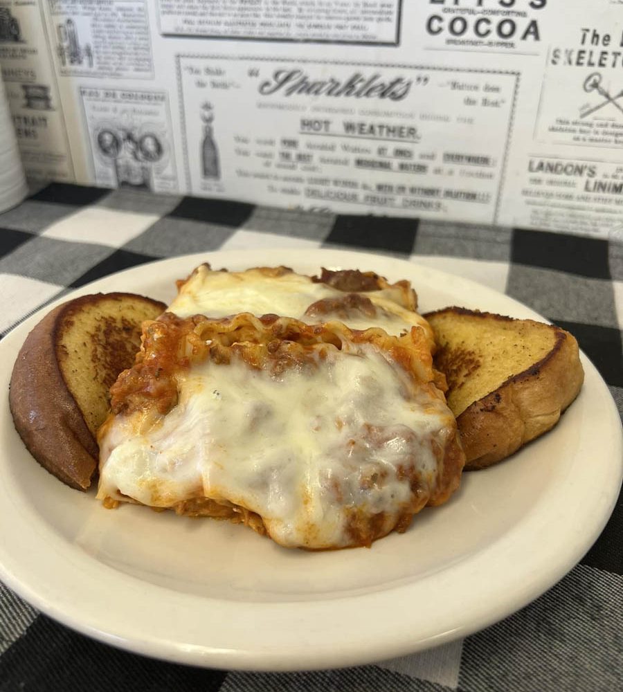 Lasagne entree at The Corner News in downtown New Lexington, Perry County, Ohio