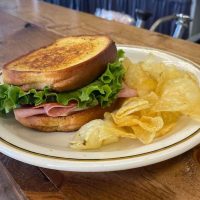 Sandwich with lettuce and potato chips at The Corner News in downtown New Lexington, Perry County, Ohio