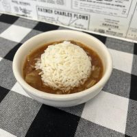 Bowl of gumbo with ball or white rice at The Corner News in downtown New Lexington, Perry County, Ohio