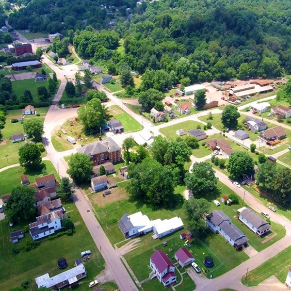 Aerial view of Corning, Ohio, Perry County, on a sunny day