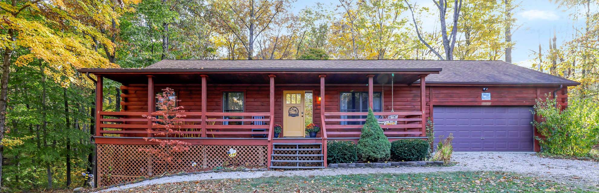 Front exterior of Honeybee Hideaway lodging in Logan, Monday Creek, southern Perry County, Ohio